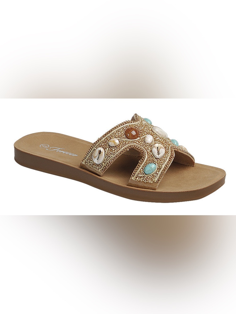 Seashell & Beaded Boho H-Strap Slide Sandals - Forever